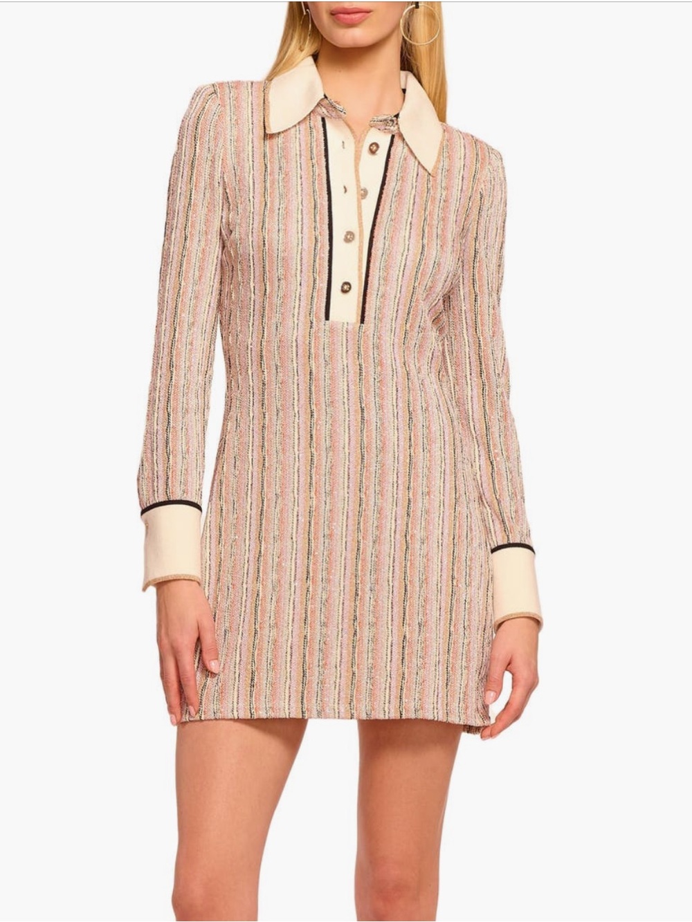 Ramy Brook Carolina sequin Pink & Cream Striped Polo-Collar Mini Dress